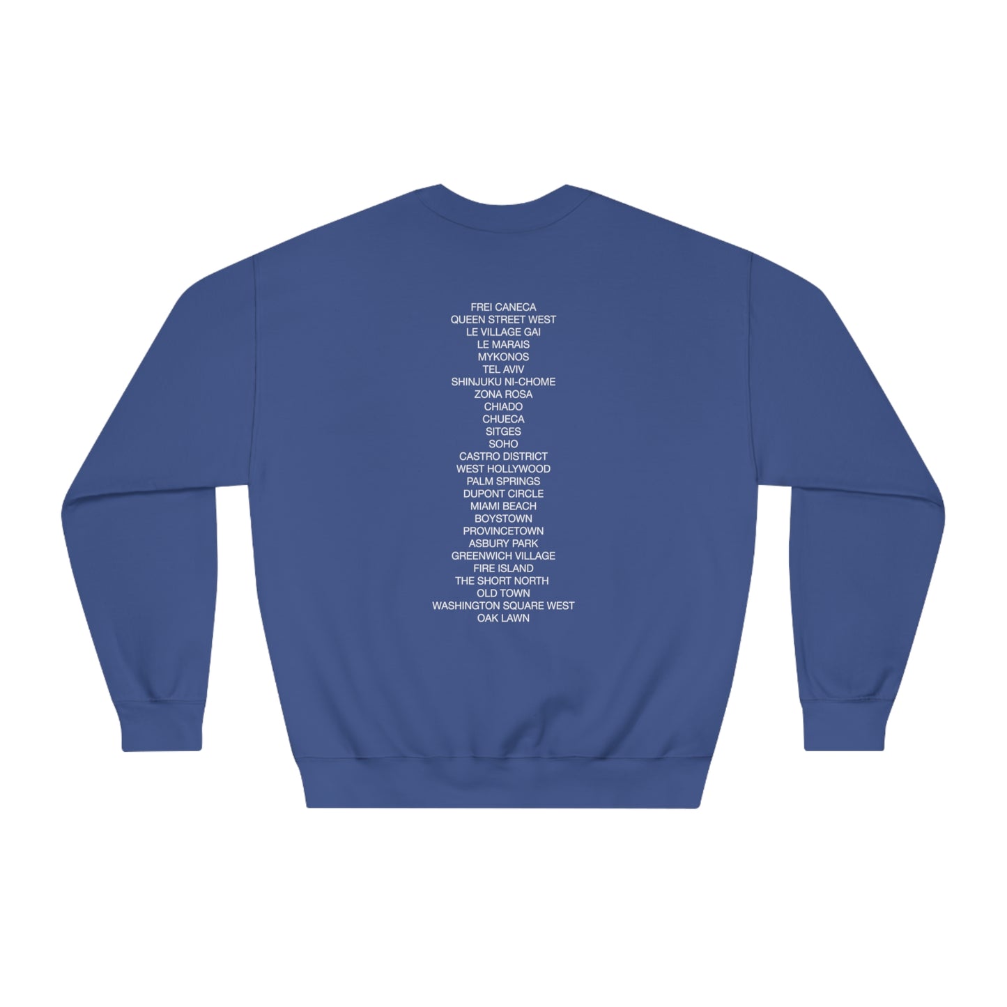 Navy gay pride crew neck sweatshirt back view