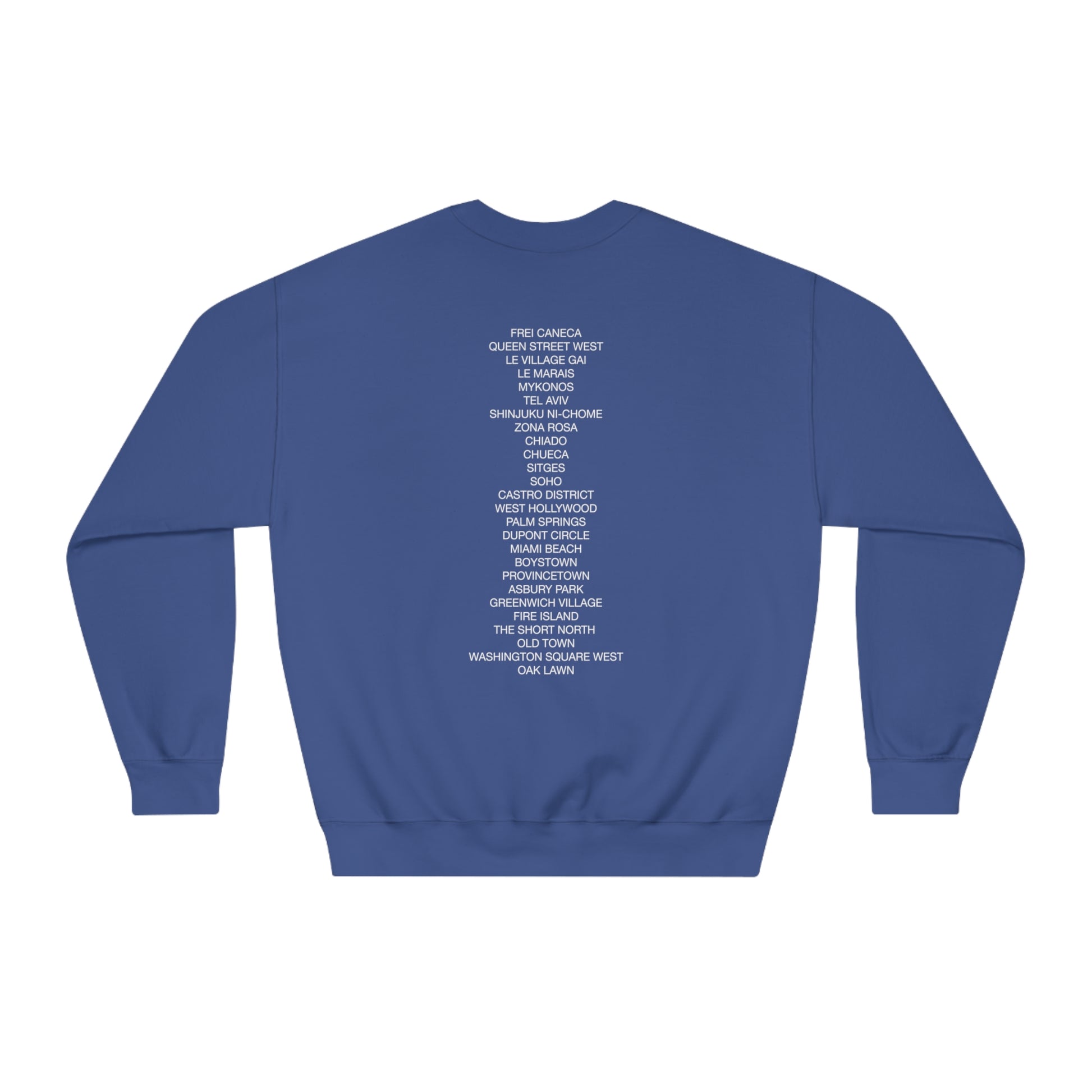 Navy gay pride crew neck sweatshirt back view