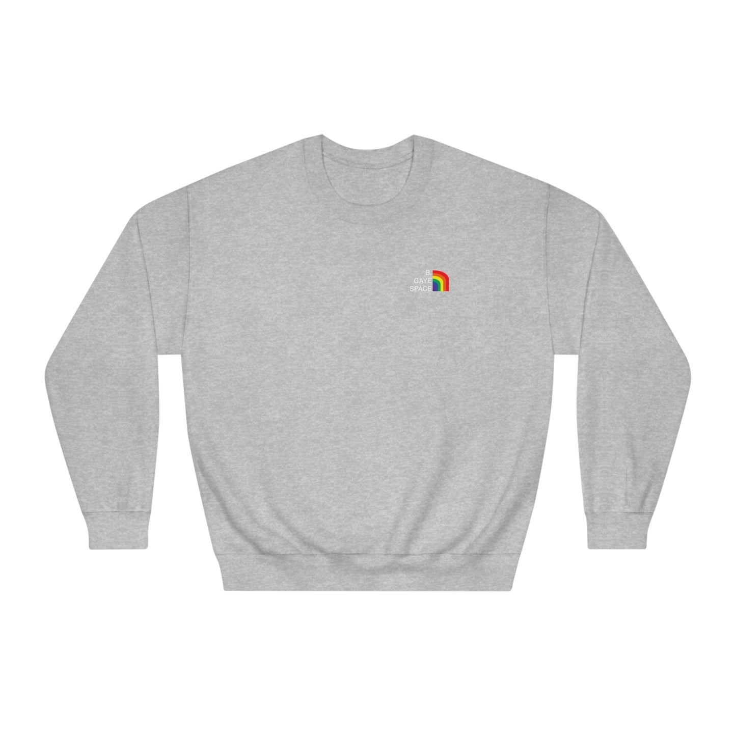 Grey gay pride crew neck sweatshirt front view