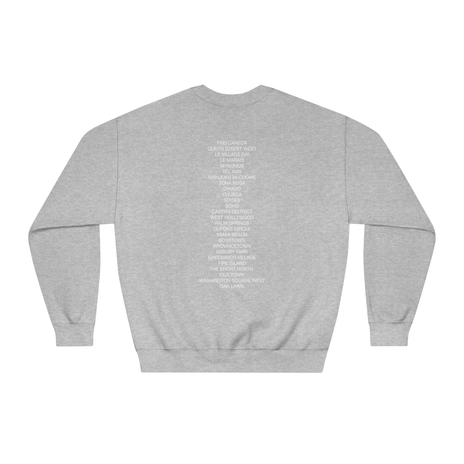 Grey gay pride crew neck sweatshirt back view